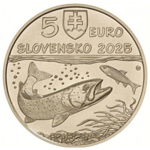 5 Евро Словакия Дунайский лосось, серии "Фауна и флора Словакии" (2025 года)